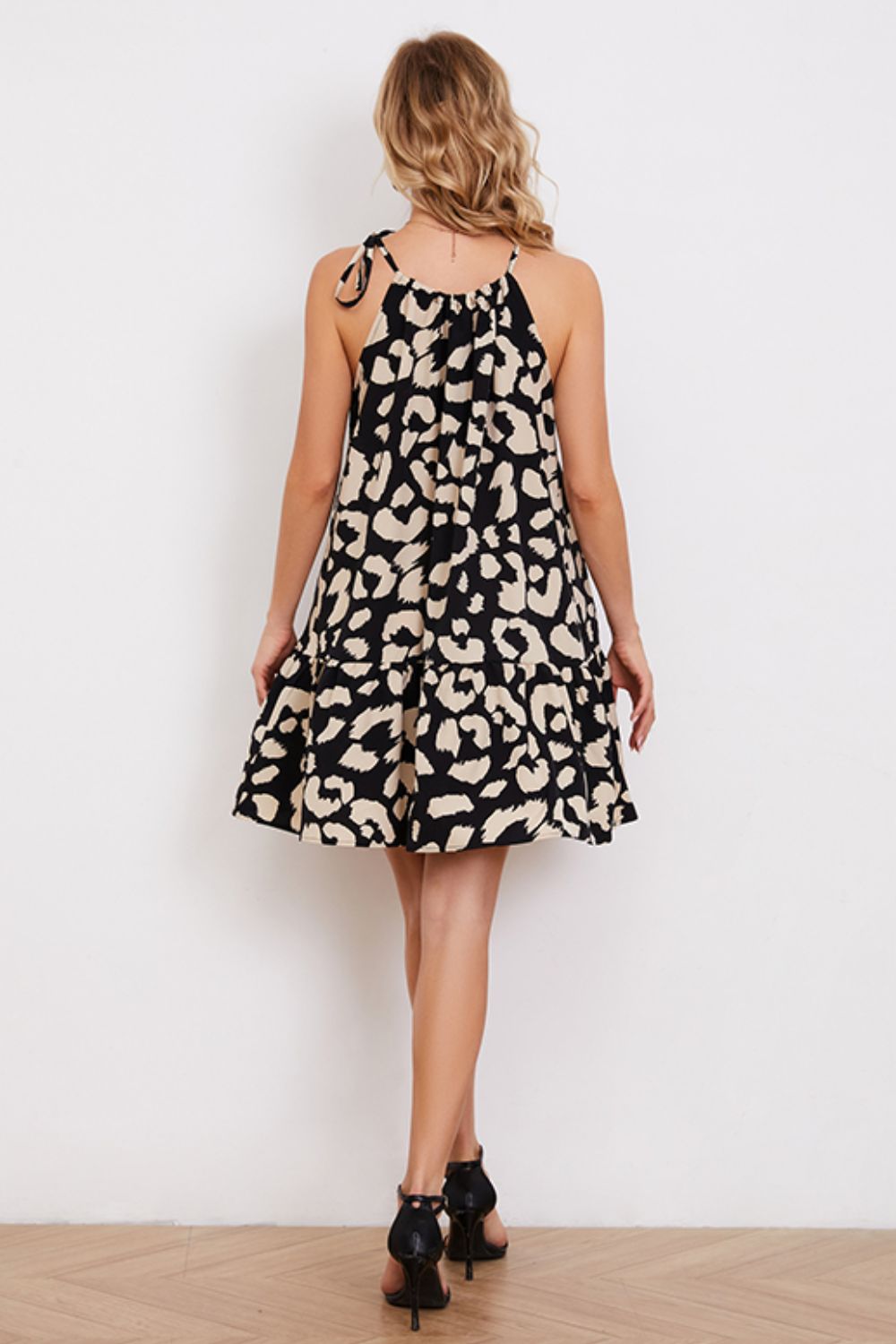 Leopard Print Ruffle Hem Sleeveless Dress-Angel Casuals