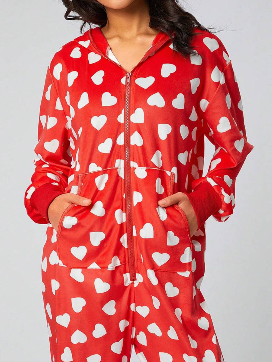 Printed Zip Up Long Sleeve Hooded Jumpsuit-Angel Casuals