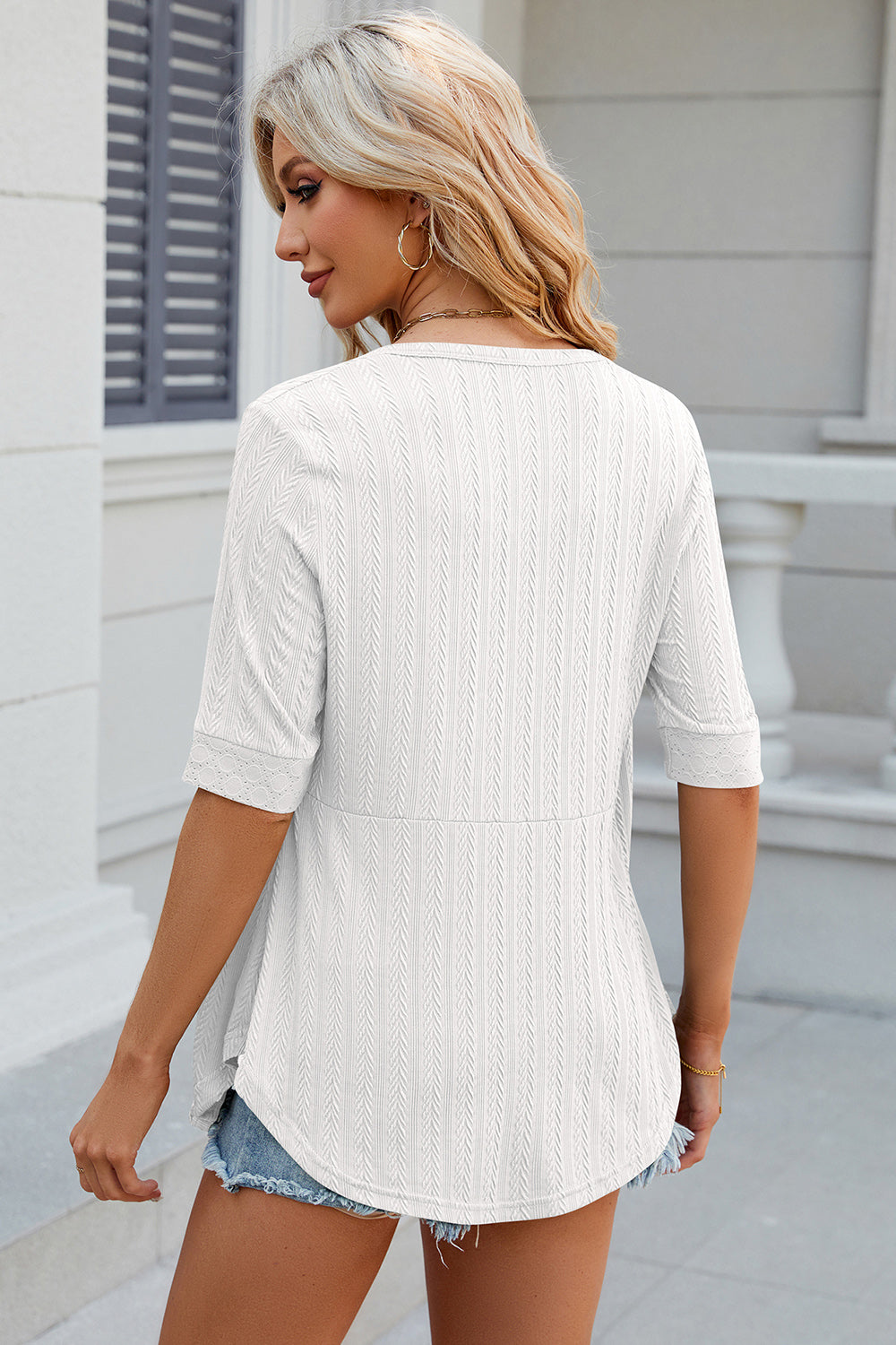 Eyelet Half Sleeve T-Shirt-Angel Casuals