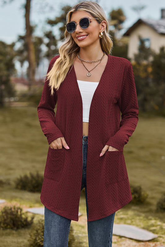 Open Front Long Sleeve Cardigan-Angel Casuals