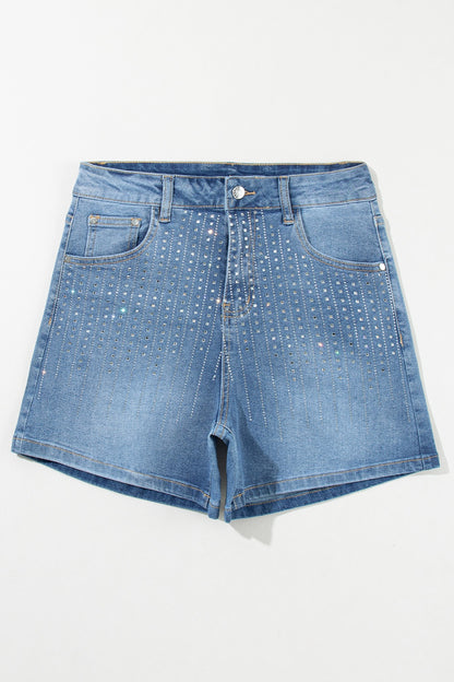 Rhinestone High Waist Denim Shorts-Angel Casuals