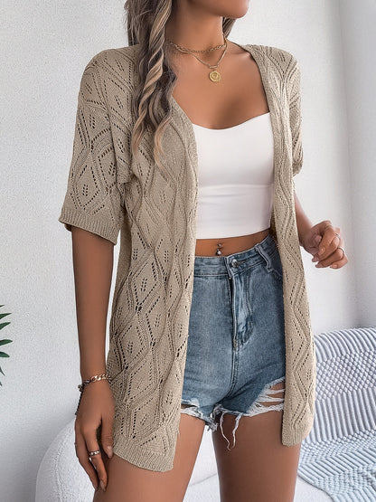 Openwork Open Front Half Sleeve Cardigan-Angel Casuals
