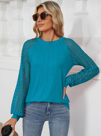 Round Neck Lace Long Sleeve Top-Angel Casuals