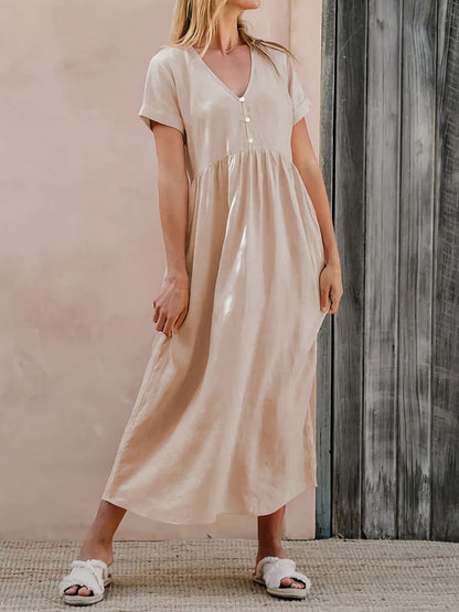 V-Neck Short Sleeve Midi Dress-Angel Casuals