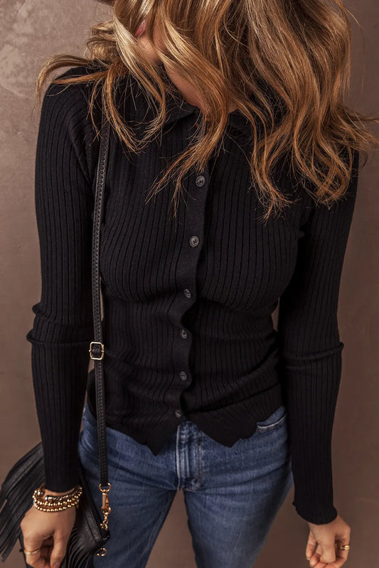 Button Up Collared Neck Cardigan-Angel Casuals
