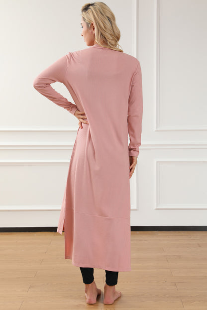 Button Up High-Low Long Sleeve Slit Cardigan-Angel Casuals