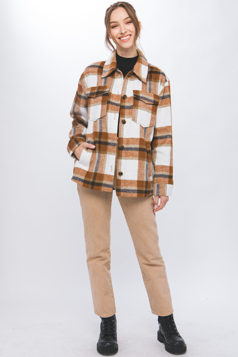 Love Tree Plaid Button Up Shacket-Angel Casuals