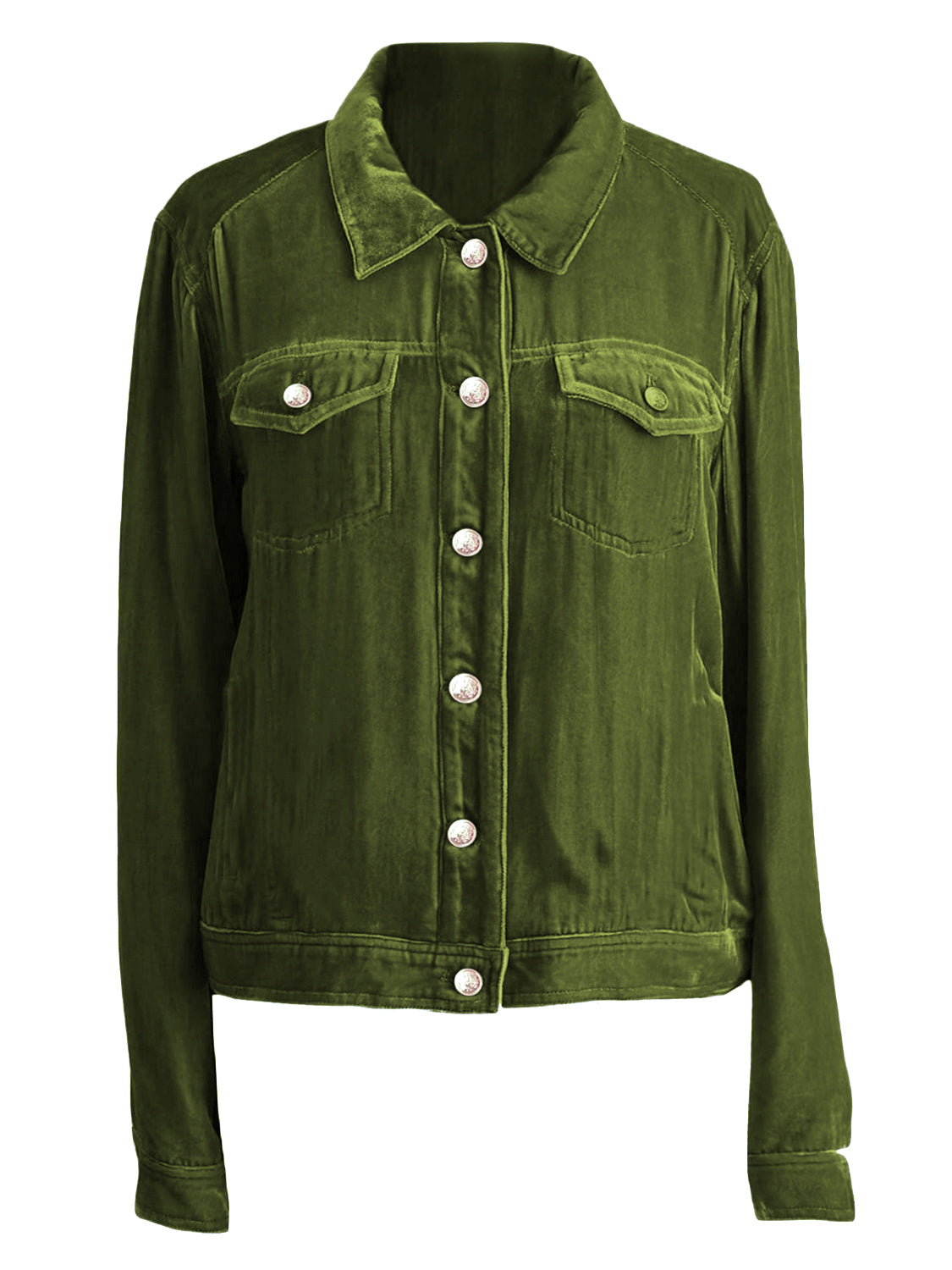 Button Up Long Sleeve Jacket with Chest Pockets-Angel Casuals