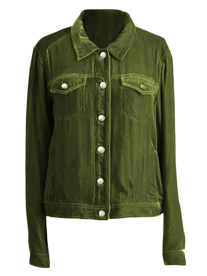 Button Up Long Sleeve Jacket with Chest Pockets-Angel Casuals