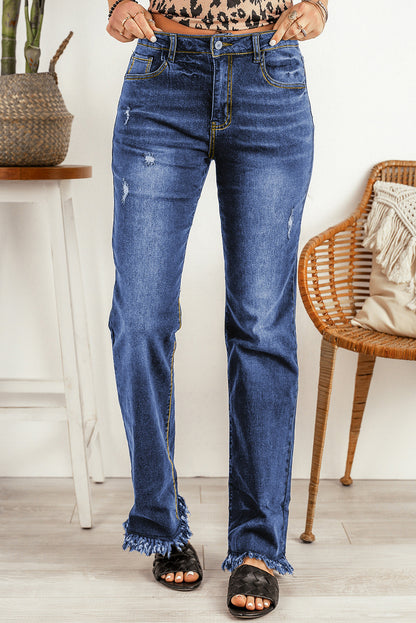 Ripped Frayed Hem Jeans-Angel Casuals