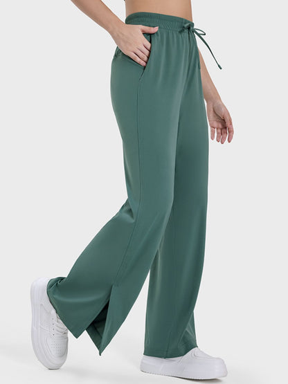 Slit Wide Leg Active Pants-Angel Casuals