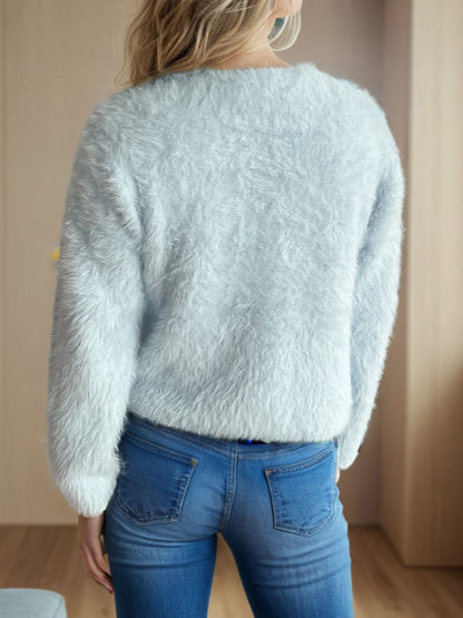 Heart Button Round Neck Cardigan-Angel Casuals
