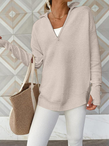 Half Zip Long Sleeve Knit Top-Angel Casuals