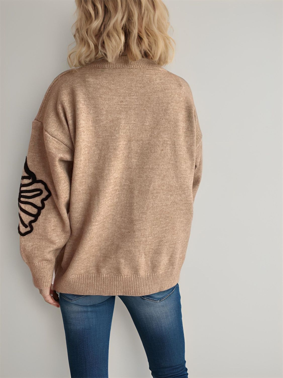 Flower Round Neck Long Sleeve Sweater-Angel Casuals