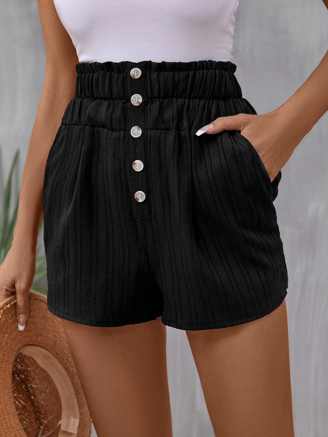 Pocketed High Waist Shorts-Angel Casuals