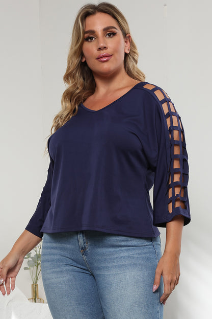 3/4 Sleeve Cutout Detail Top-Angel Casuals