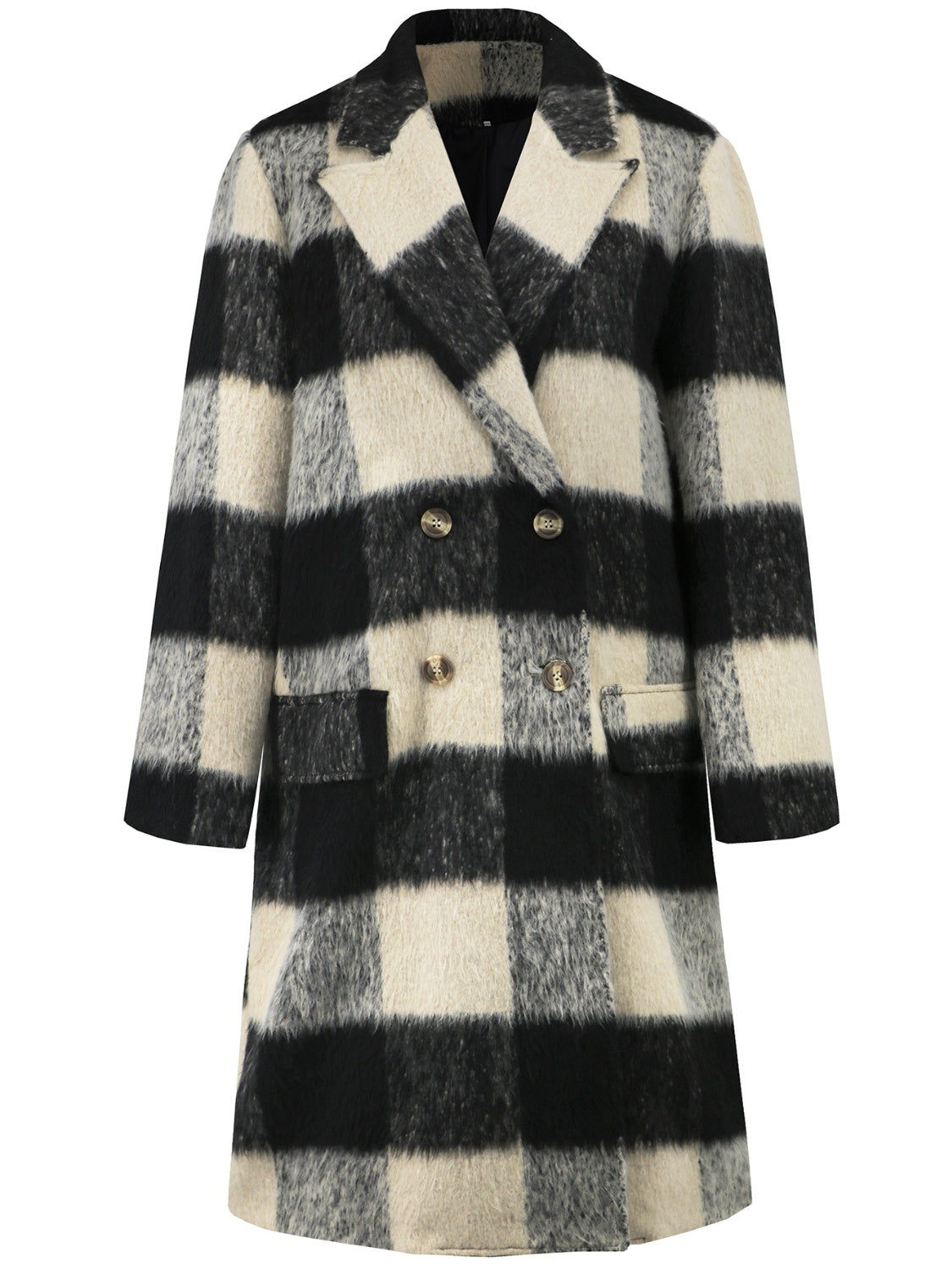 Plaid Double-Breasted Long Sleeve Coat-Angel Casuals