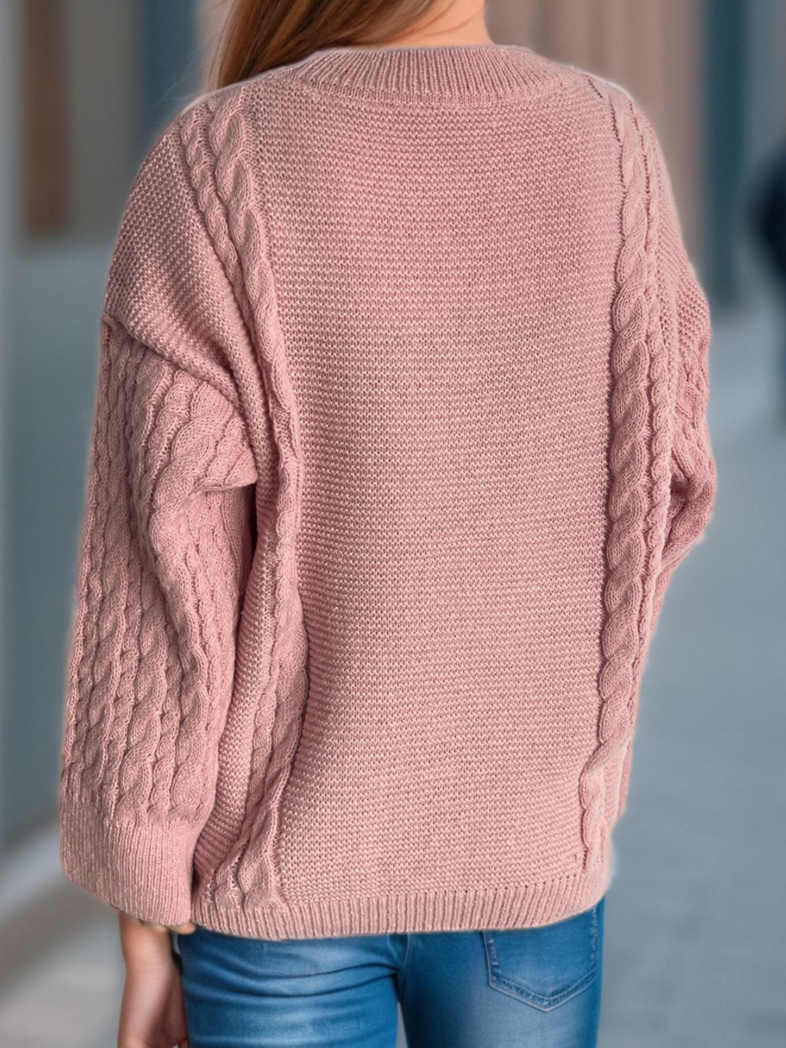 Cable-Knit Round Neck Long Sleeve Sweater-Angel Casuals