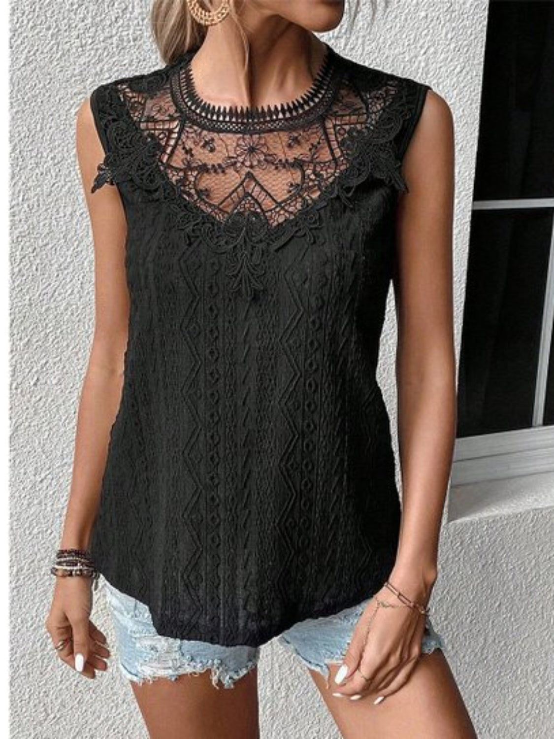 Lace Eyelet Sleeveless Top-Angel Casuals