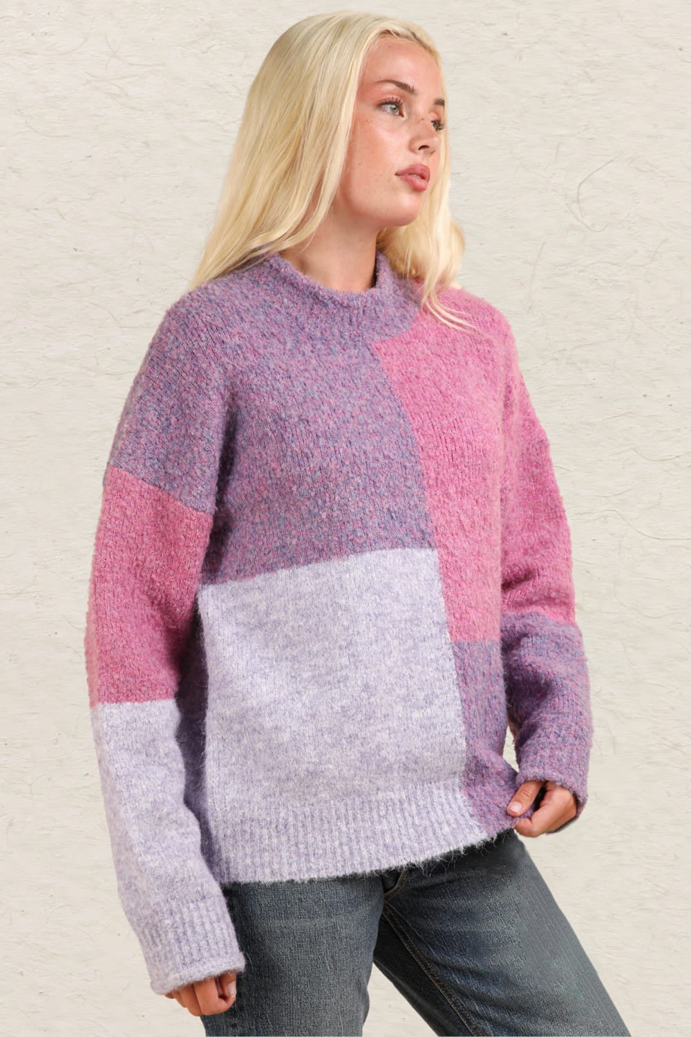 VERY J Color Block Mock Neck Drop Shoulder Sweater-Angel Casuals