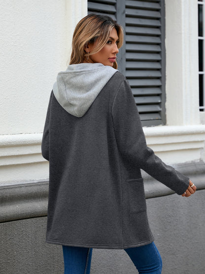 Drawstring Long Sleeve Hooded Jacket-Angel Casuals