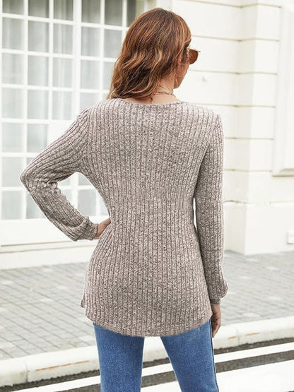 Ribbed Surplice Long Sleeve T-Shirt-Angel Casuals