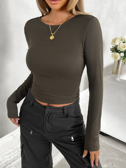 Round Neck Long Sleeve T-Shirt-Angel Casuals