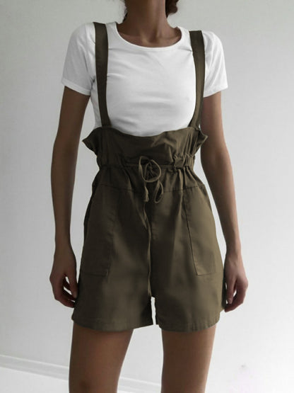 Drawstring Wide Strap Overalls with Pockets-Angel Casuals