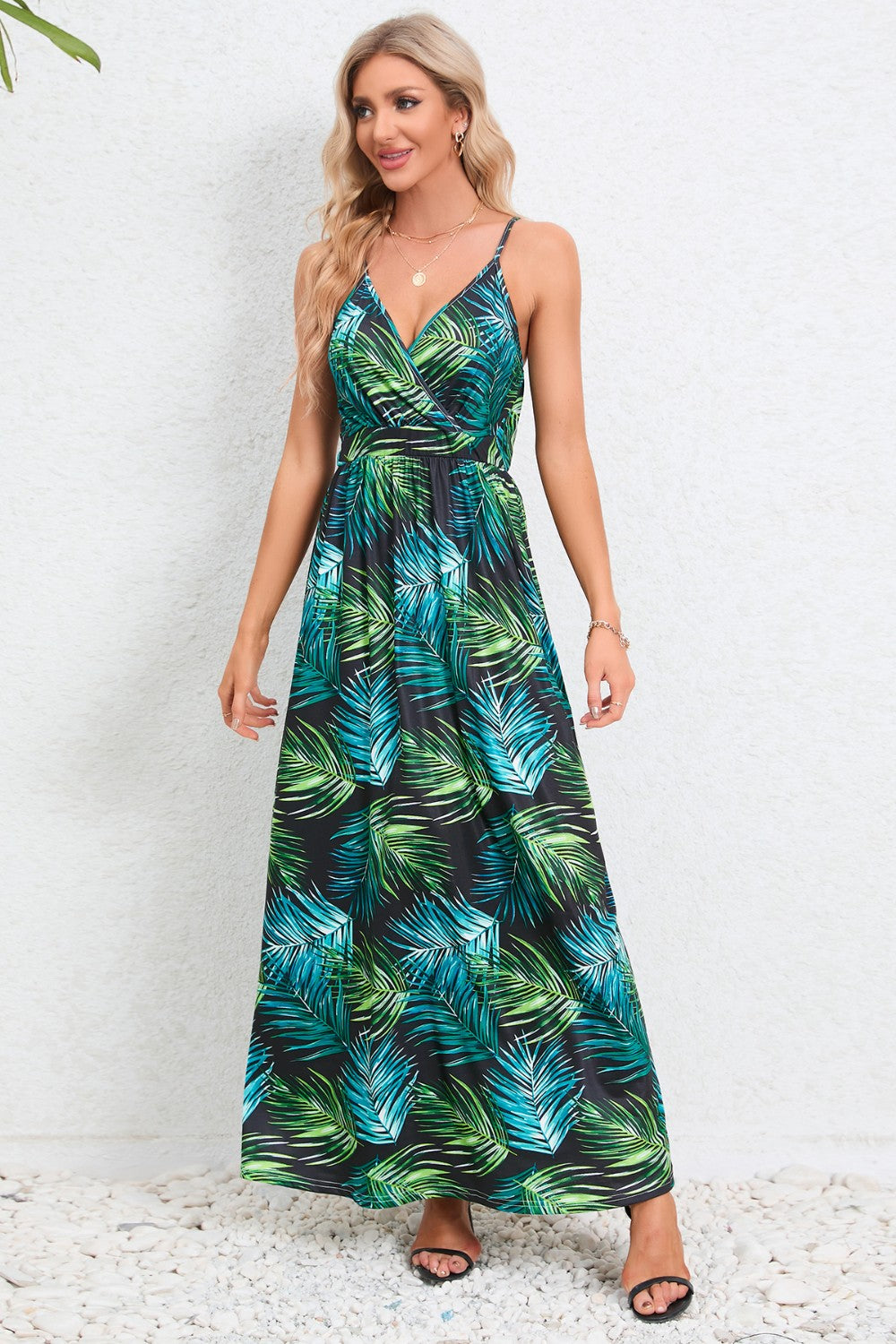 Printed Surplice Maxi Cami Dress-Angel Casuals