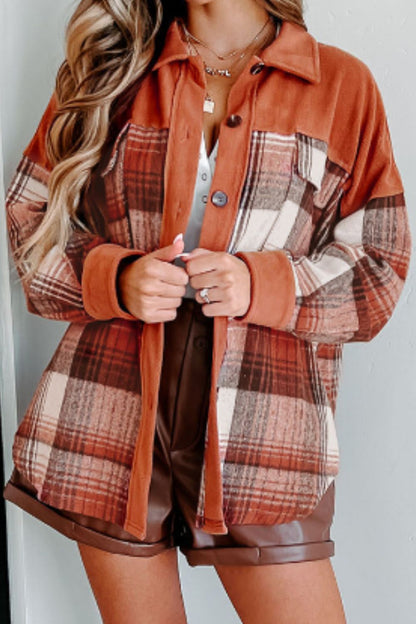 Plaid Button Up Long Sleeve Jacket-Angel Casuals