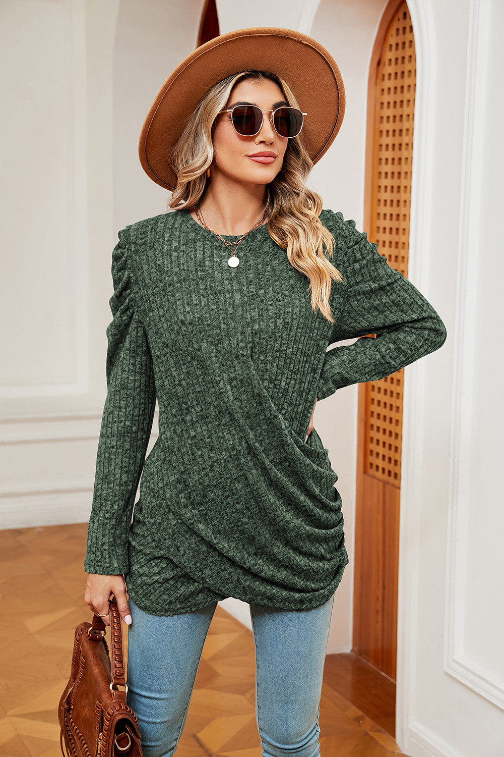 Long Sleeve Ribbed Twisted Top-Angel Casuals