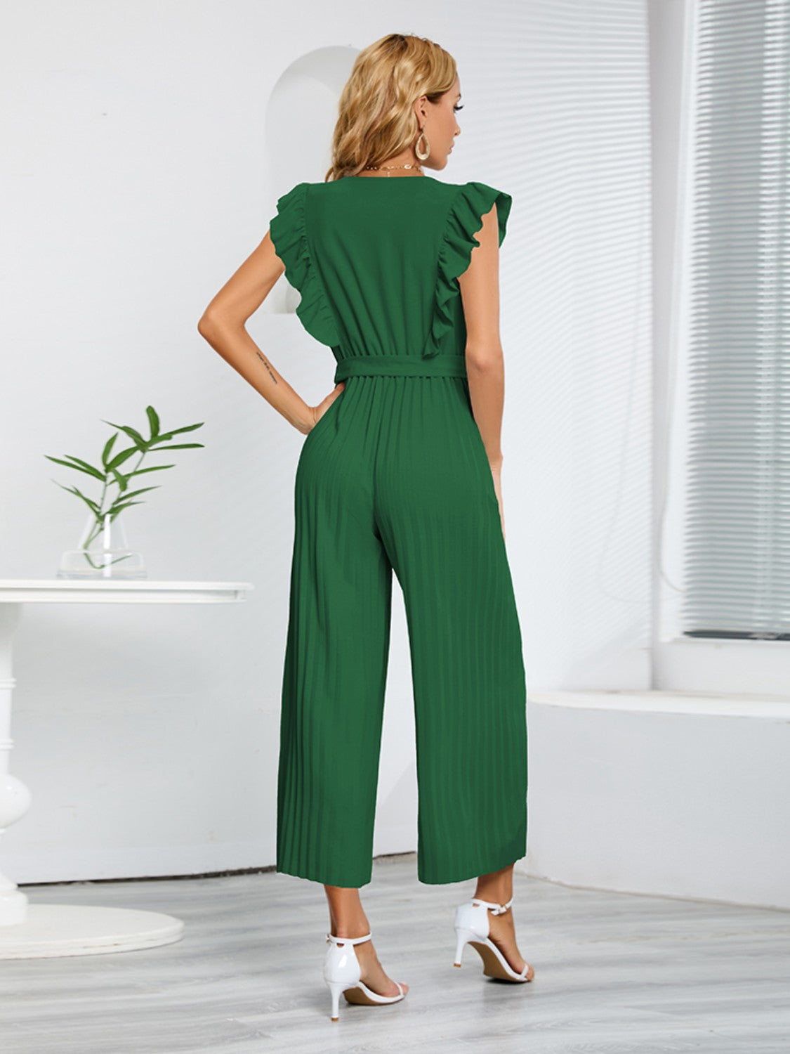 Ruffled Surplice Cap Sleeve Jumpsuit-Angel Casuals