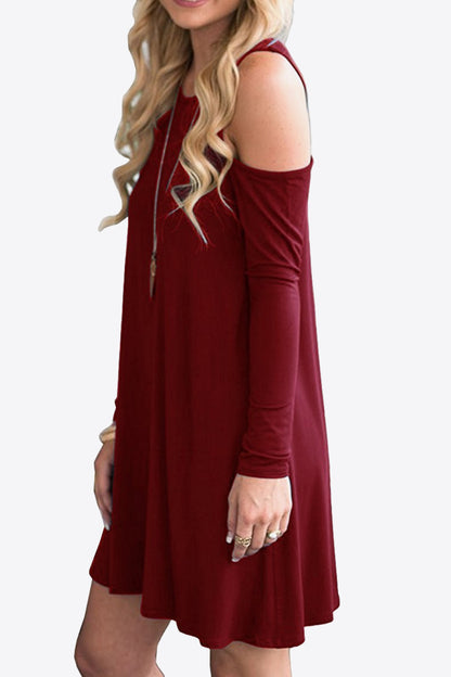 Cold-Shoulder Long Sleeve Round Neck Dress-Angel Casuals