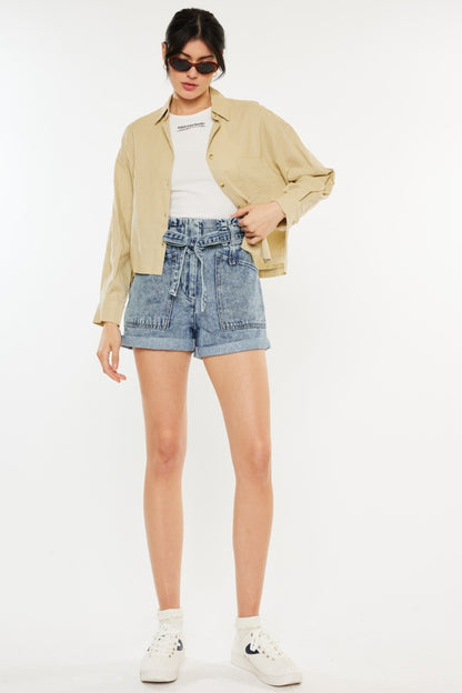 Kancan Ultra High Rise Paperbag Denim Shorts-Angel Casuals