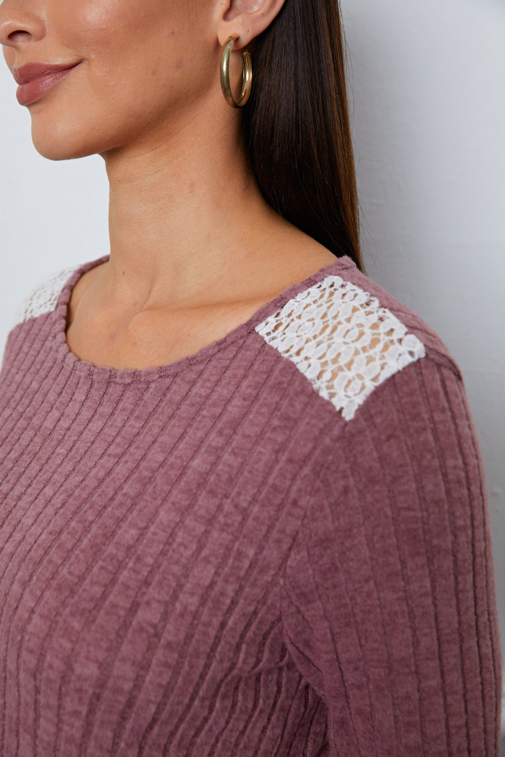 Lace Detail Long Sleeve T-Shirt-Angel Casuals