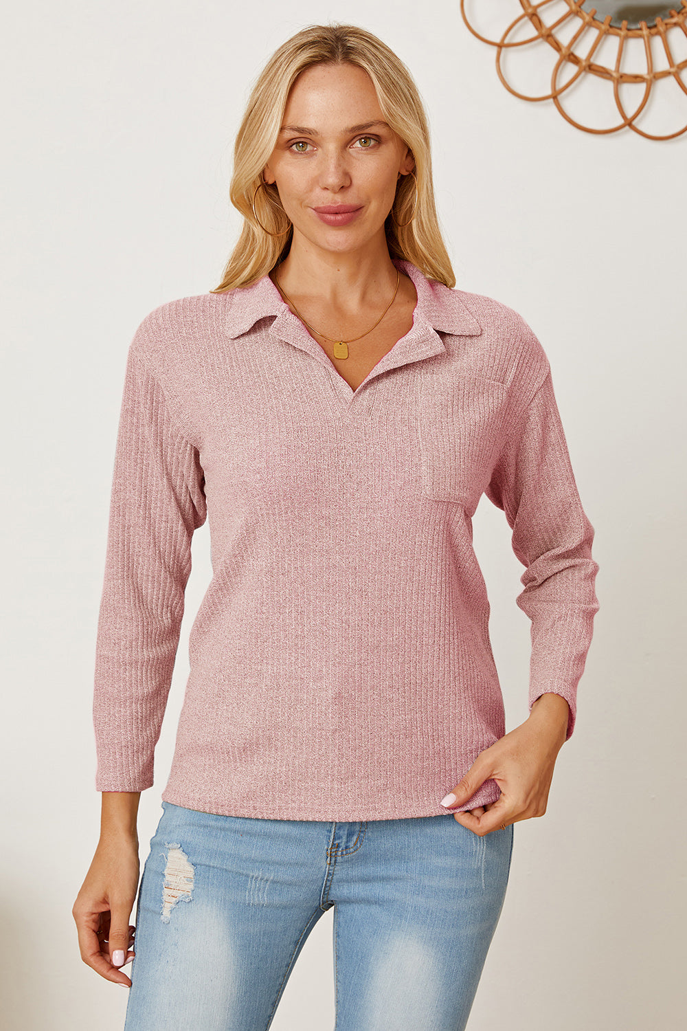 Collared Neck Dropped Shoulder T-Shirt-Angel Casuals