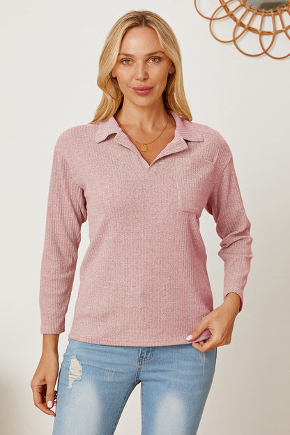 Collared Neck Dropped Shoulder T-Shirt-Angel Casuals