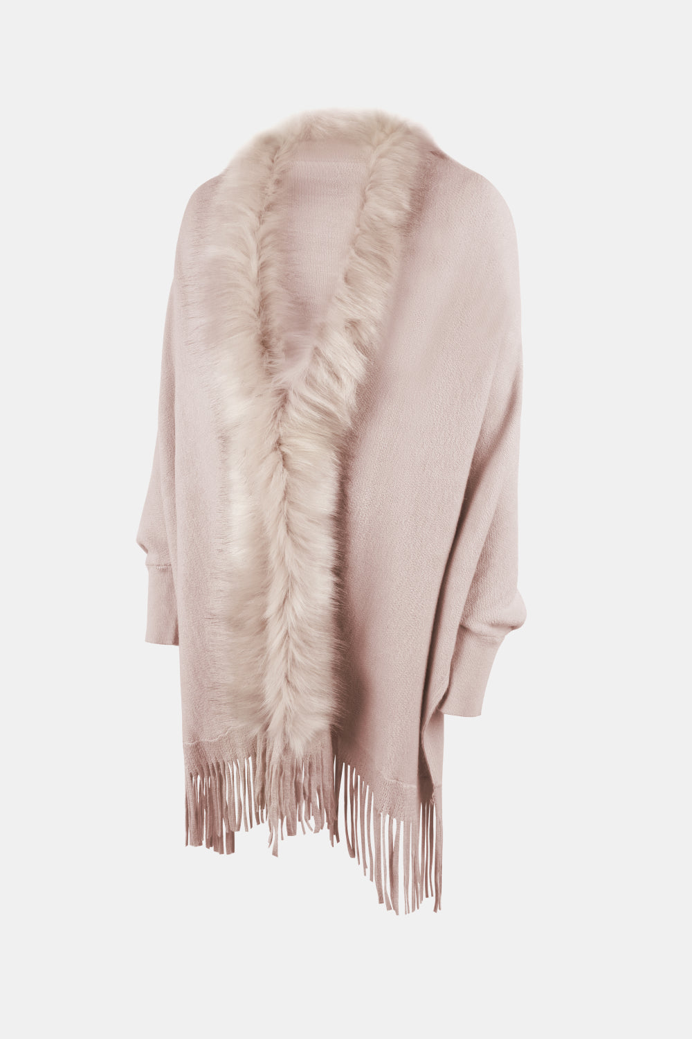 Fringe Open Front Long Sleeve Poncho-Angel Casuals