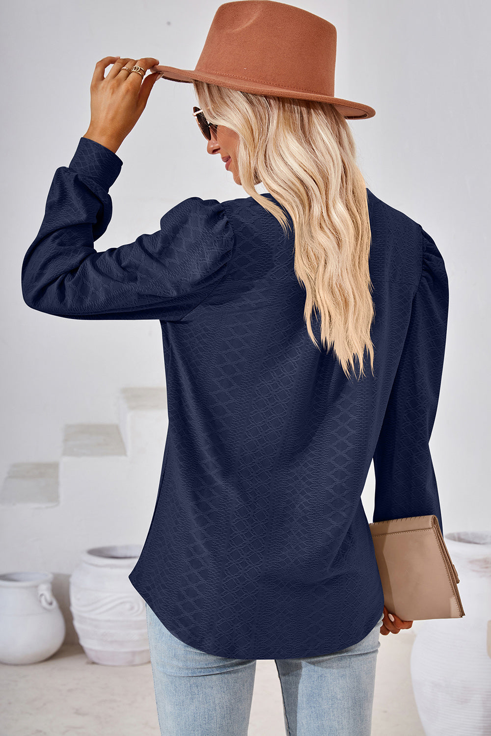 Ruched Notched Long Sleeve T-Shirt-Angel Casuals