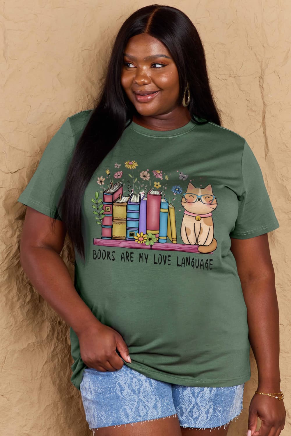 Simply Love Full Size BOOKS ARE MY LOVE LANGUAGE Graphic Cotton Tee-Angel Casuals