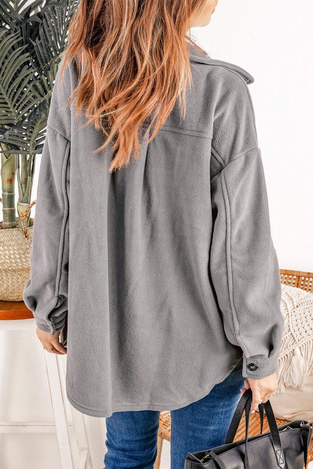 Button Up Collared Neck Long Sleeve Jacket-Angel Casuals