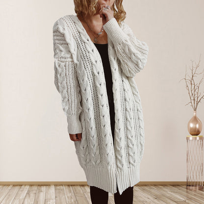 Cable-Knit Open Front Dropped Shoulder Cardigan-Angel Casuals