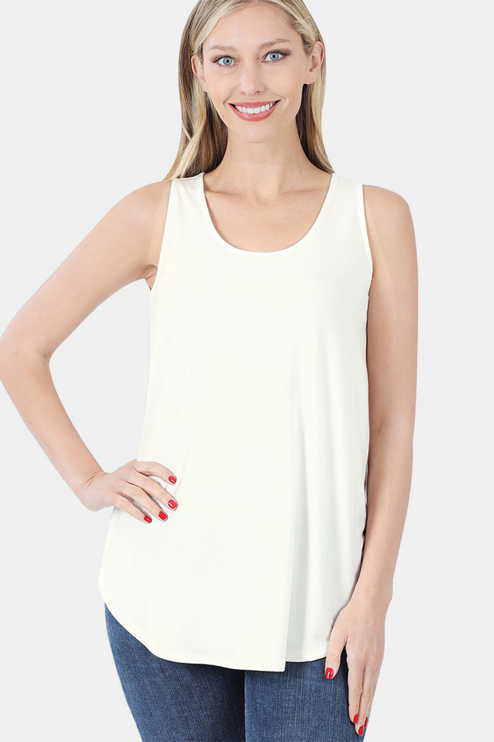 Zenana Round Neck Curved Hem Tank-Angel Casuals