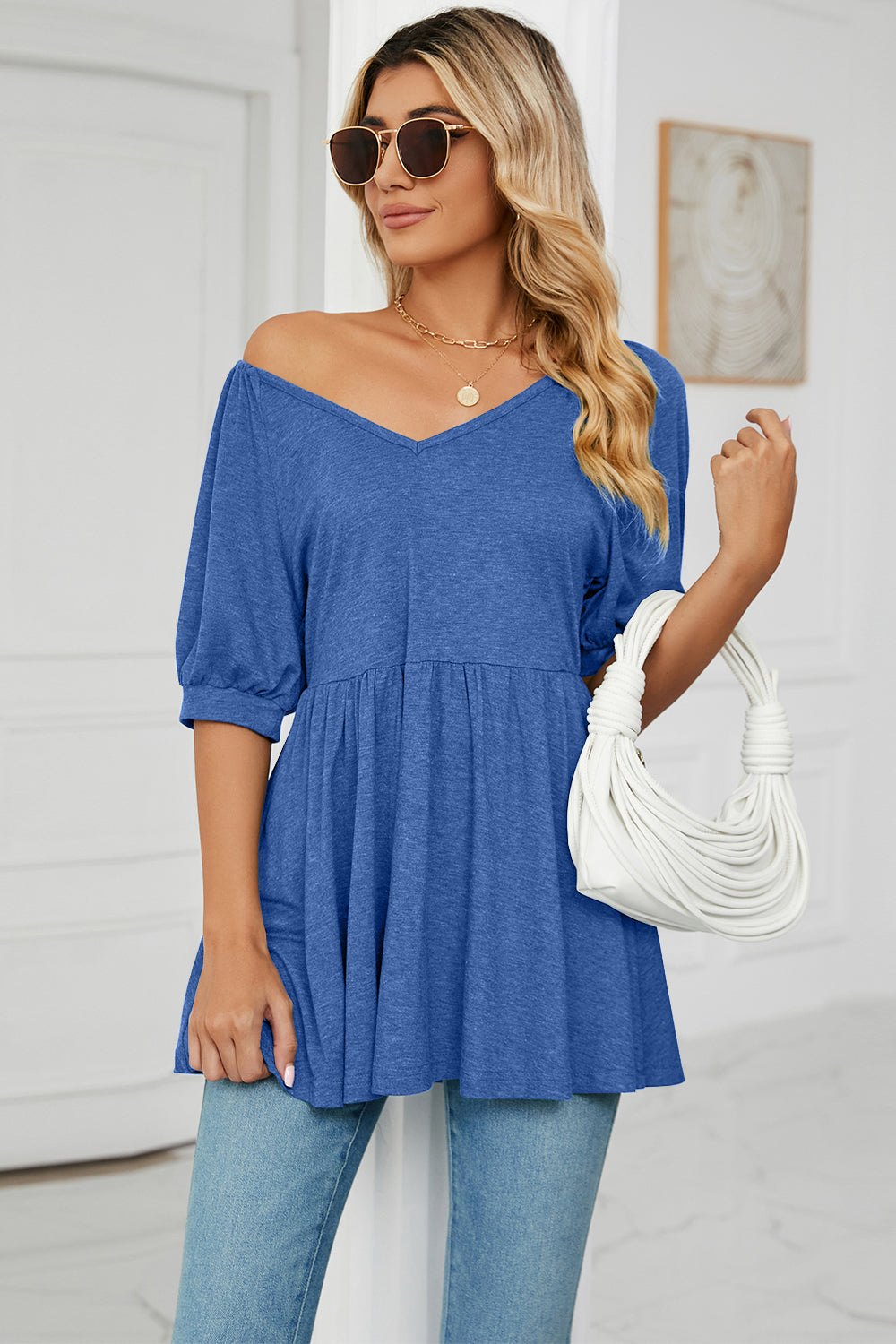 V-Neck Babydoll Top-Angel Casuals