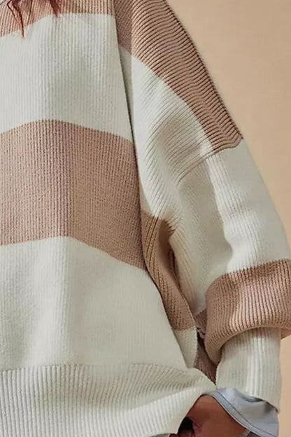 Color Block Round Neck Long Sleeve Sweater-Angel Casuals