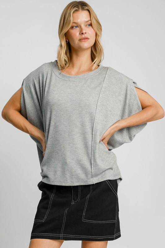 Umgee Exposed Seam Round Neck Batwing Sleeve Knit Top-Angel Casuals