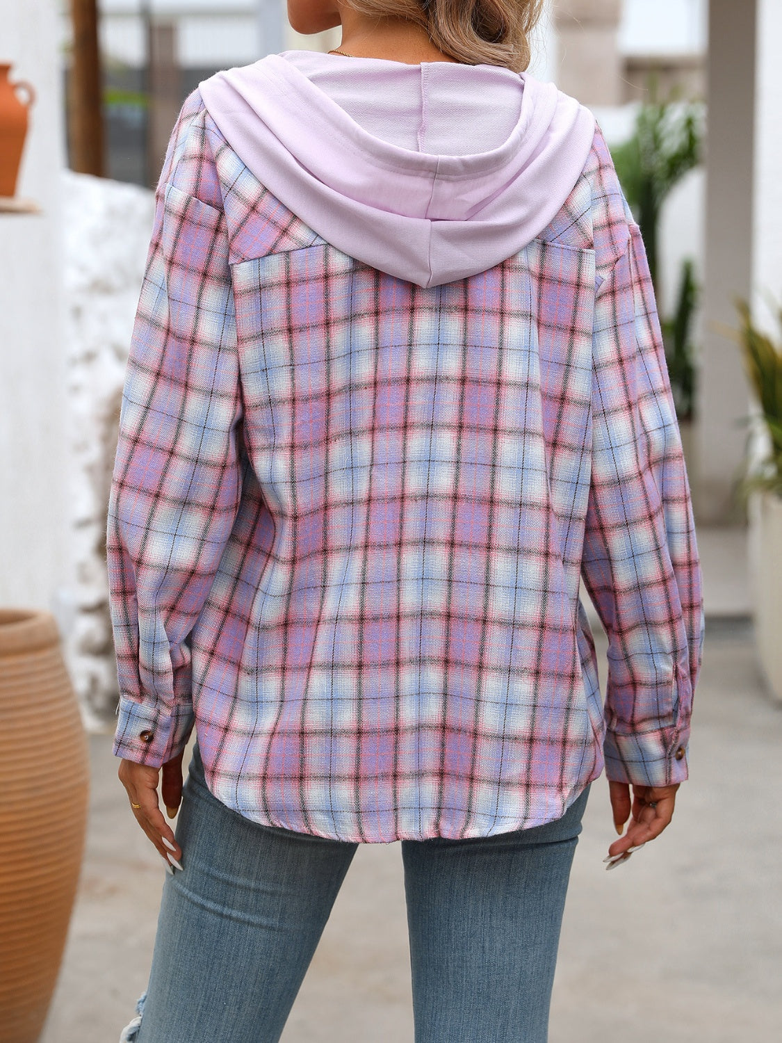 Plaid Long Sleeve Hooded Jacket-Angel Casuals