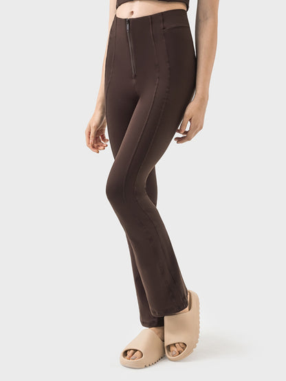 Zipper Detail High Waist Active Pants-Angel Casuals