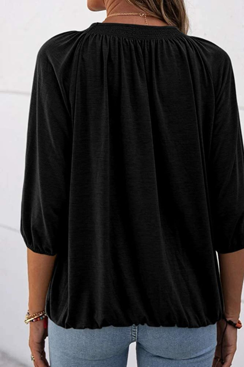 Gathered Detail Round Neck T-Shirt-Angel Casuals