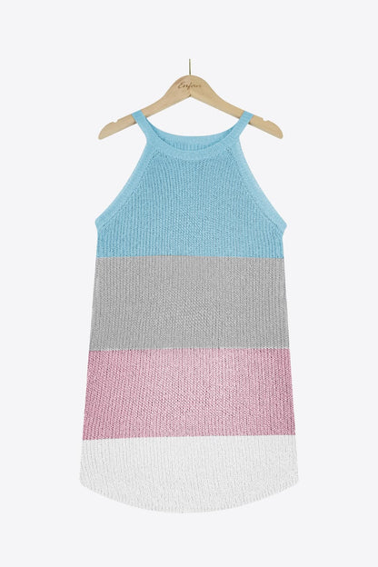 Color Block Round Neck Sleeveless Knit Top-Angel Casuals